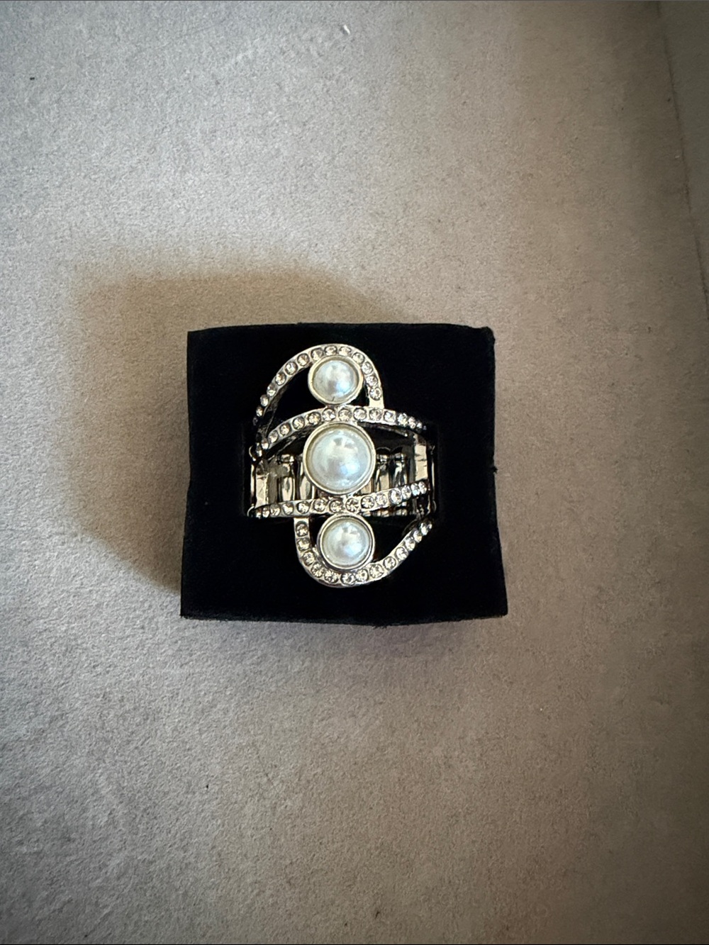 paparazzi Silver-Tone Pearl & Crystal Multi-Row Statement Ring